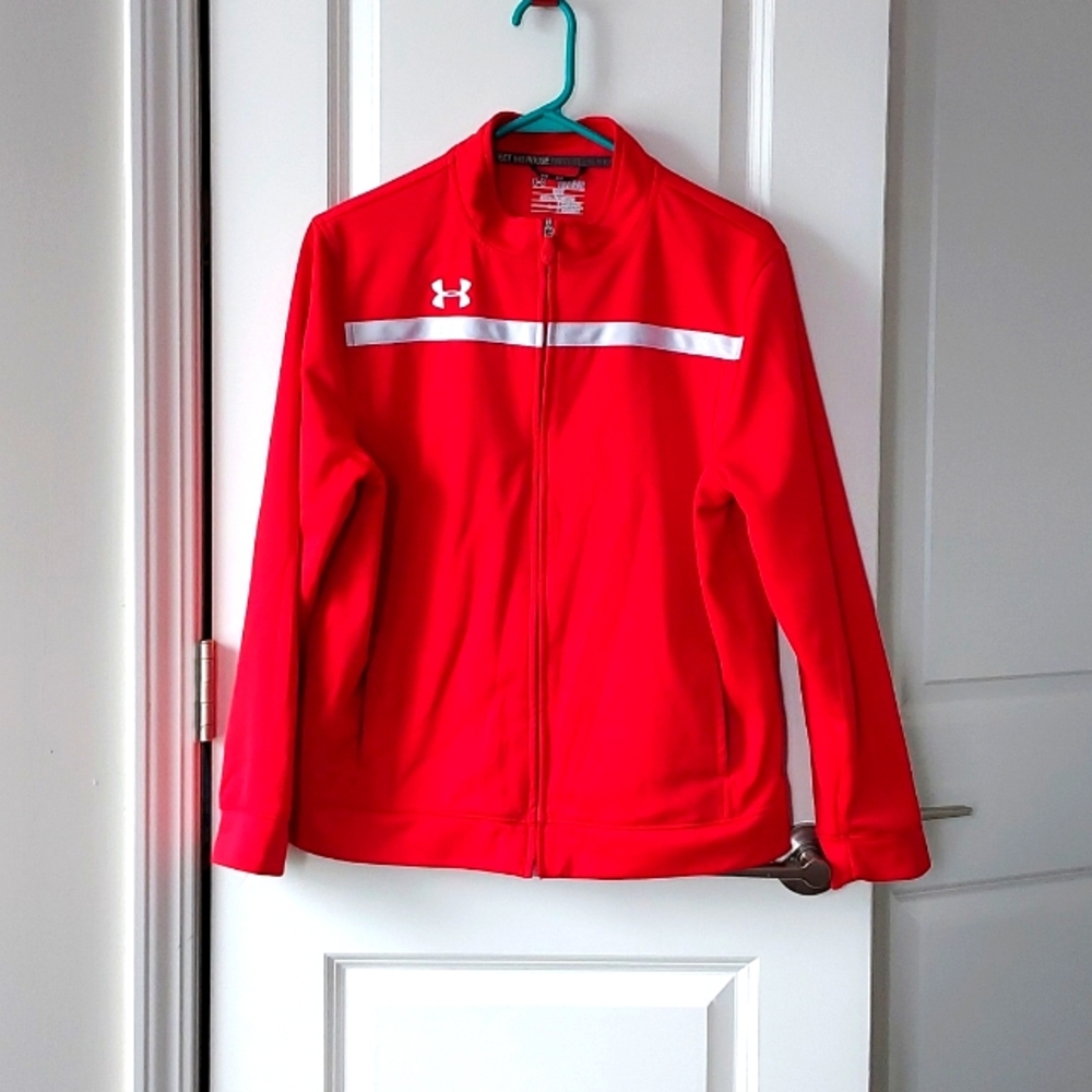 Underarmor long sleeve zip-up jacket red white yxl
